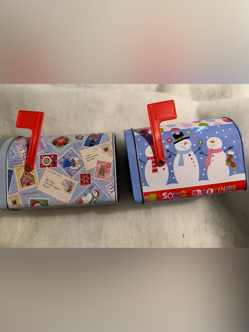 Christmas Festive Snowman small Mailboxes for candy gifts cards lot of 2